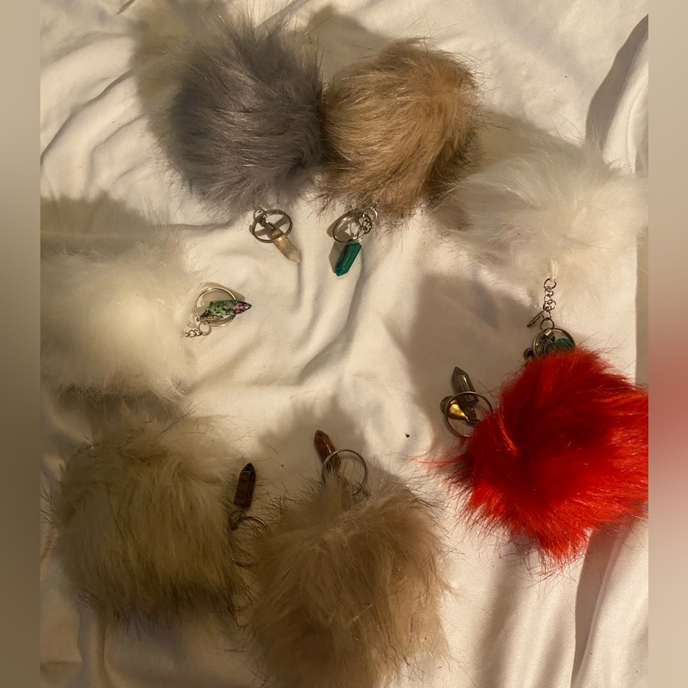 Faux Fur keychain with natural stone accent brand new￼ lot of seven